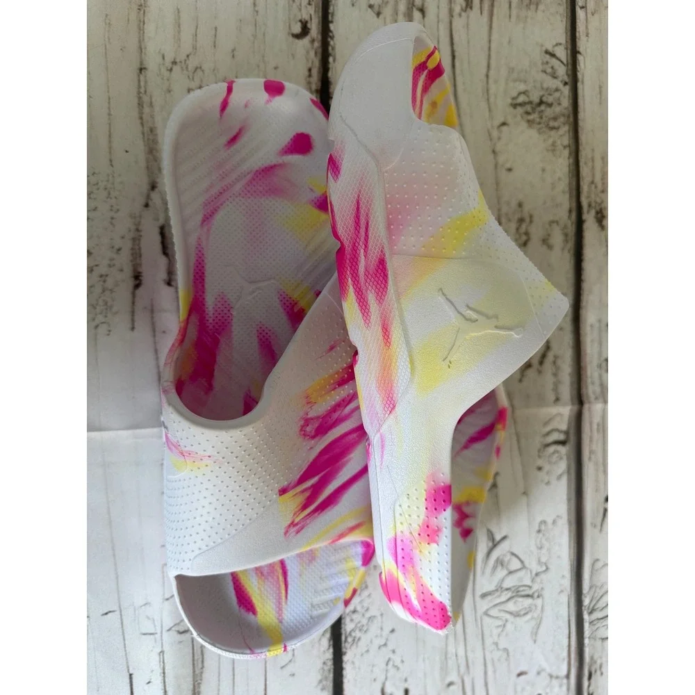Jordan Play Slides White Pink Yellow Marble Swirl Foam Sandals DQ0690-600 Mens 9